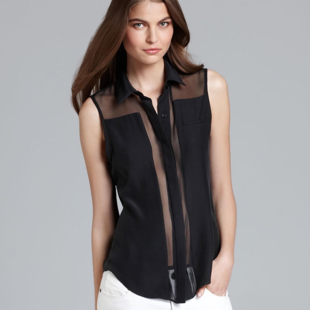 Parker Uma Combo Top in Black with Sheer Cut Outs